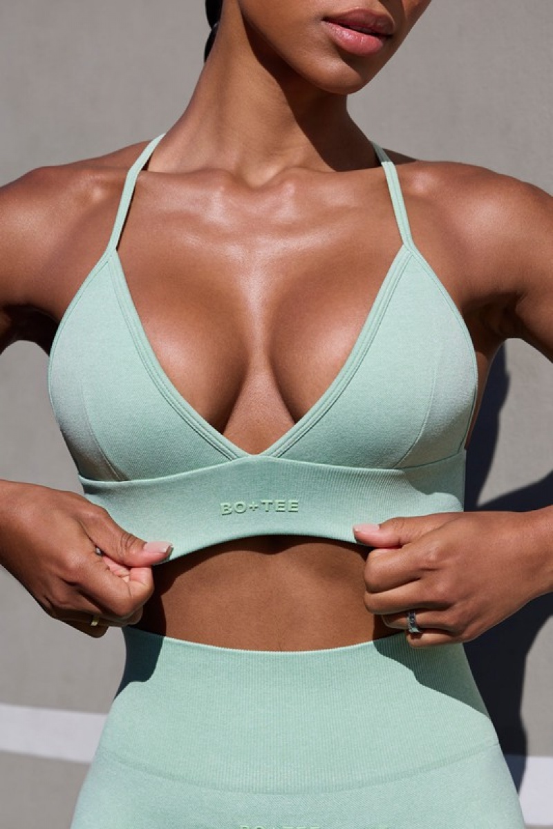 Light Blue Women's Bo And Tee Super Sculpt Seamless Triangle Sports Bra | 01974-FQCY