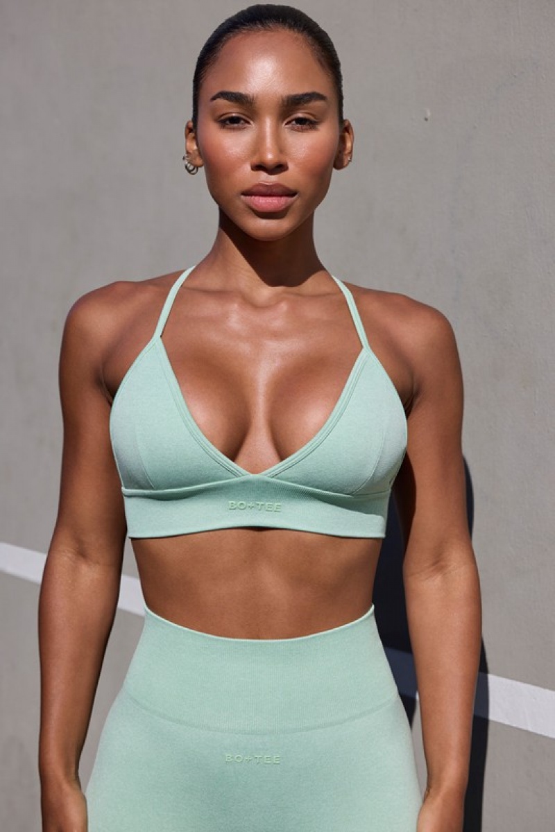 Light Blue Women\'s Bo And Tee Super Sculpt Seamless Triangle Sports Bra | 01974-FQCY