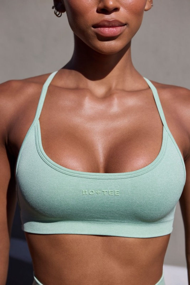 Light Blue Women's Bo And Tee Super Sculpt Seamless Scoop Neck Open Back Sports Bra | 83627-CSBF