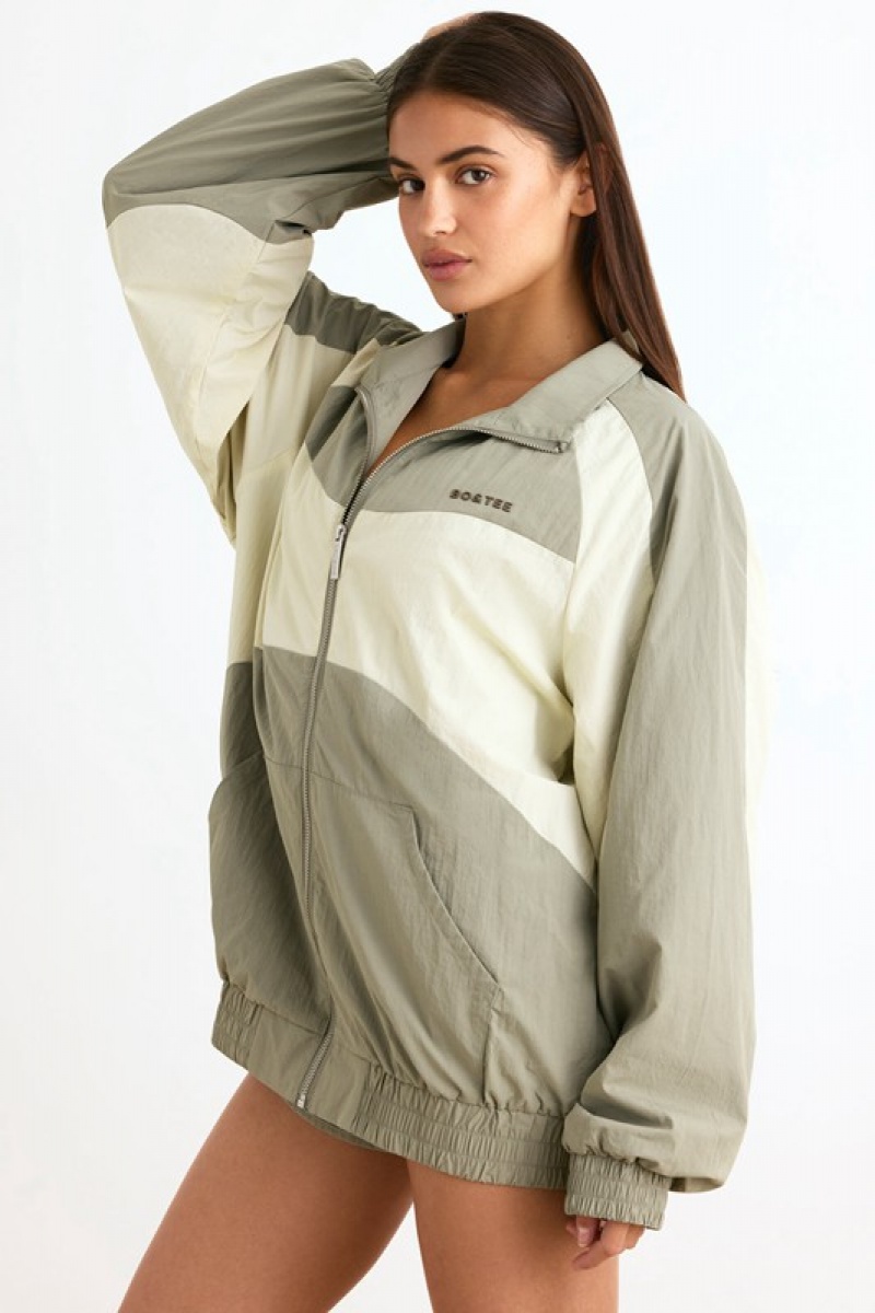 Light Green Women's Bo And Tee Colourblock Track Jackets | 10824-UGIQ