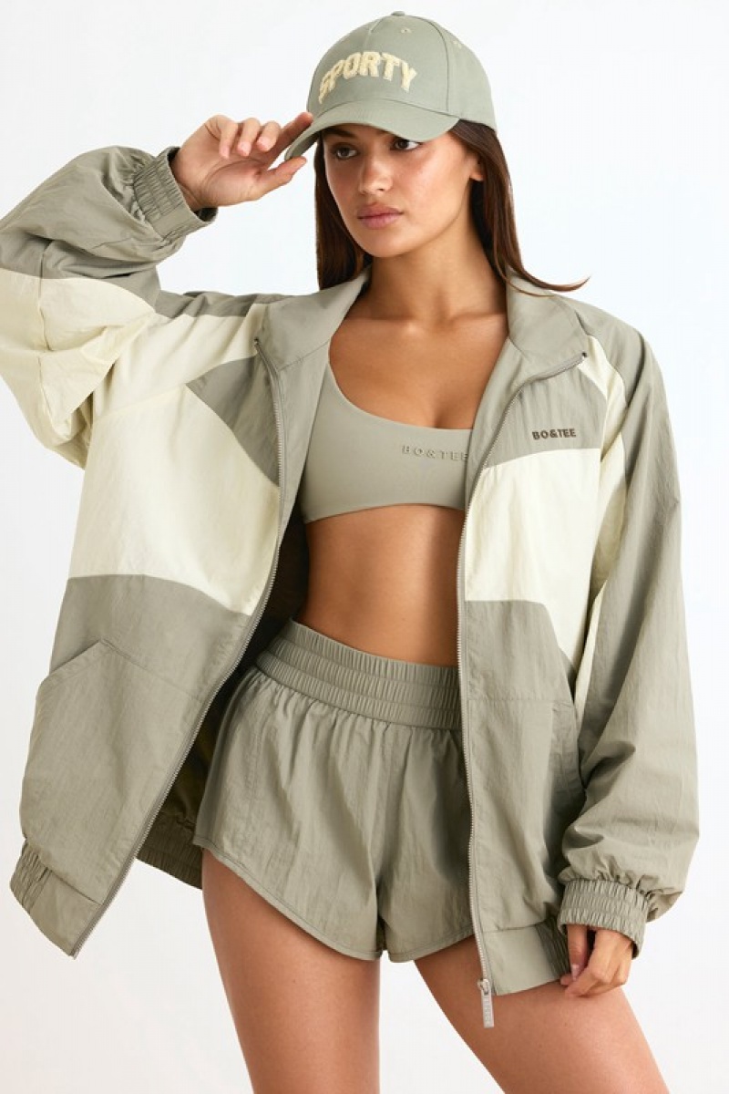 Light Green Women's Bo And Tee Colourblock Track Jackets | 10824-UGIQ