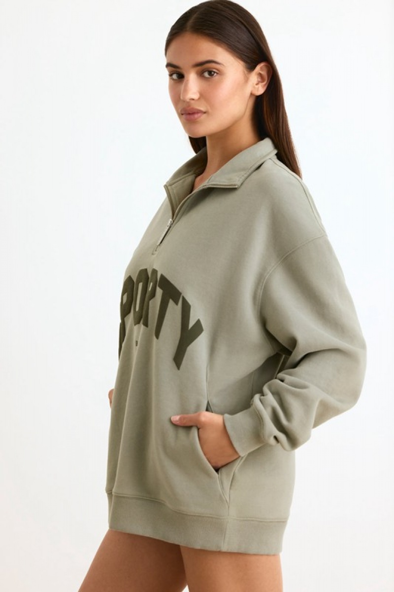 Light Green Women's Bo And Tee Quarter-Zip Sweatshirts | 20785-AHSY