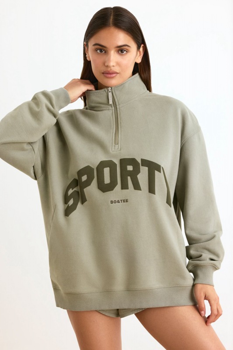 Light Green Women's Bo And Tee Quarter-Zip Sweatshirts | 20785-AHSY