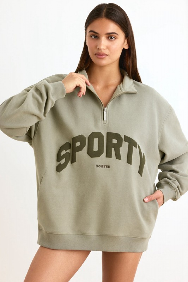 Light Green Women's Bo And Tee Quarter-Zip Sweatshirts | 20785-AHSY