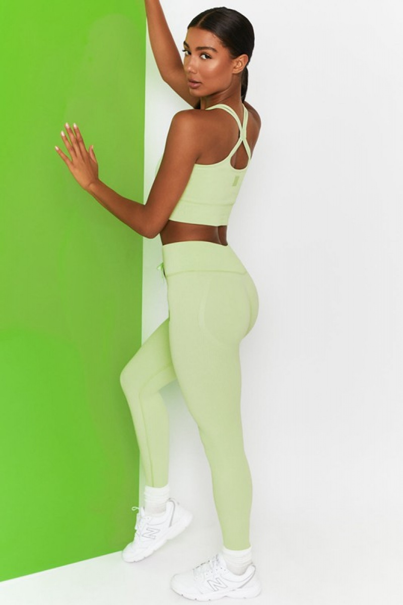 Light Green Women's Bo And Tee Ribbed Racer Crop Tops | 15938-HAXG