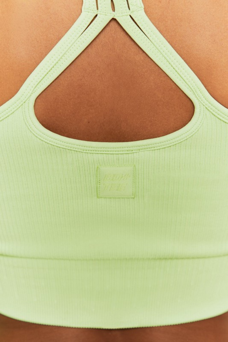 Light Green Women's Bo And Tee Ribbed Racer Crop Tops | 15938-HAXG