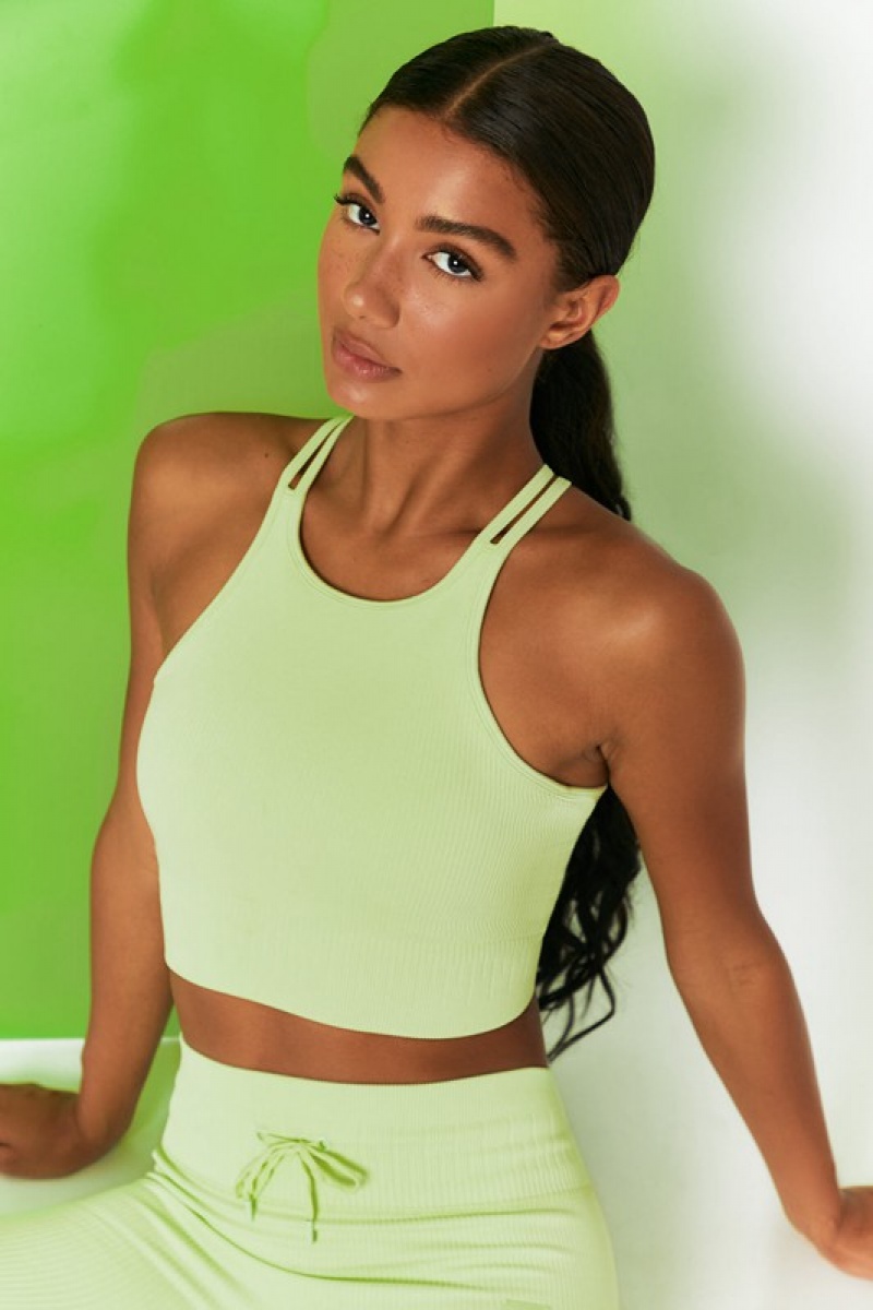 Light Green Women's Bo And Tee Ribbed Racer Crop Tops | 15938-HAXG