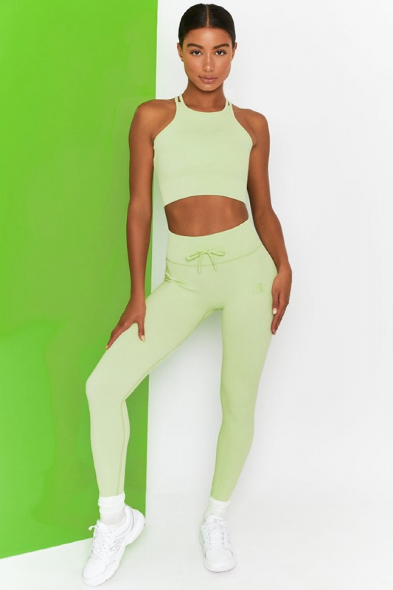 Light Green Women's Bo And Tee Ribbed Tie Front Full Length Leggings | 16758-HFNY