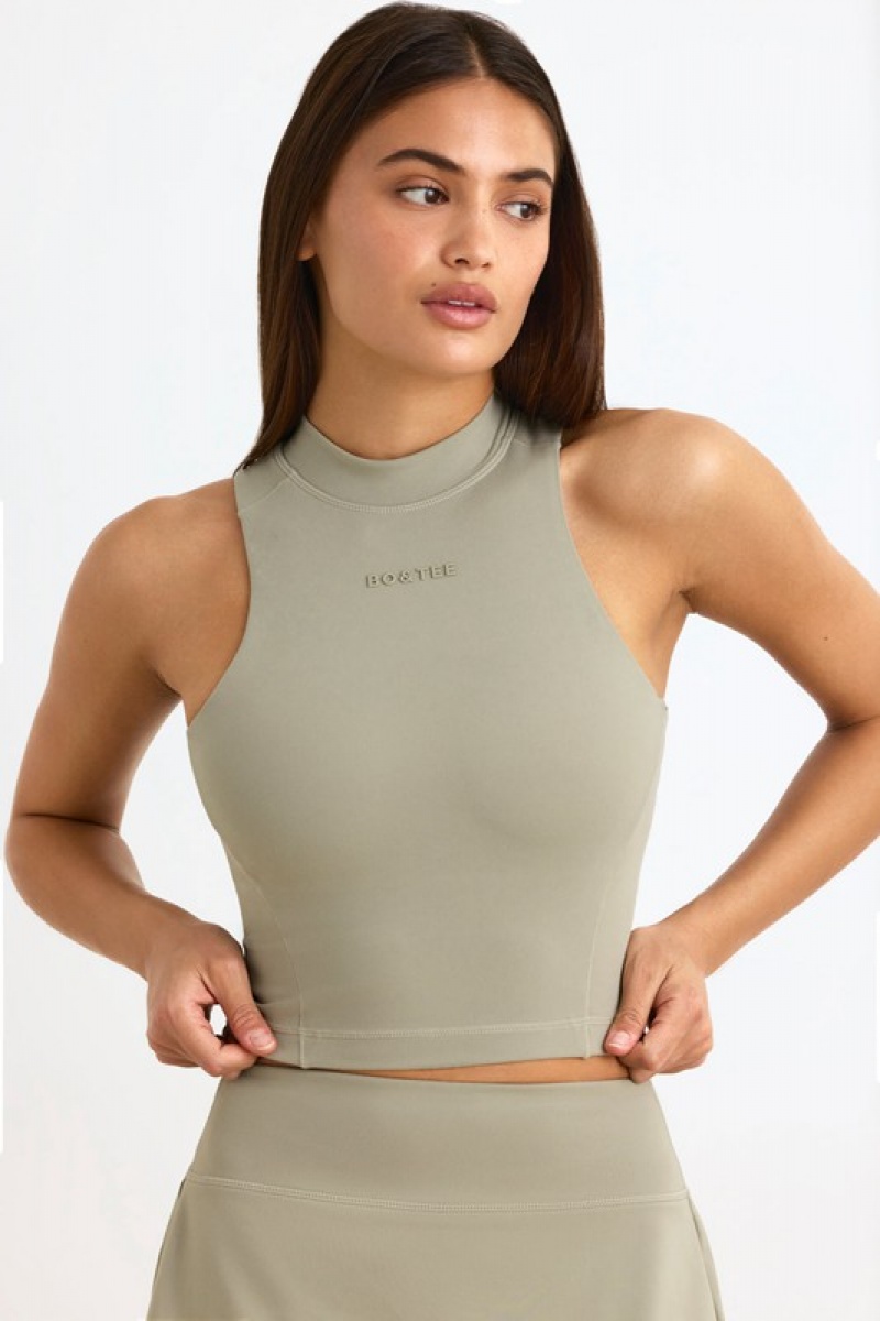 Light Green Women's Bo And Tee Soft Active High-Neck Tank Top | 12596-CEXY