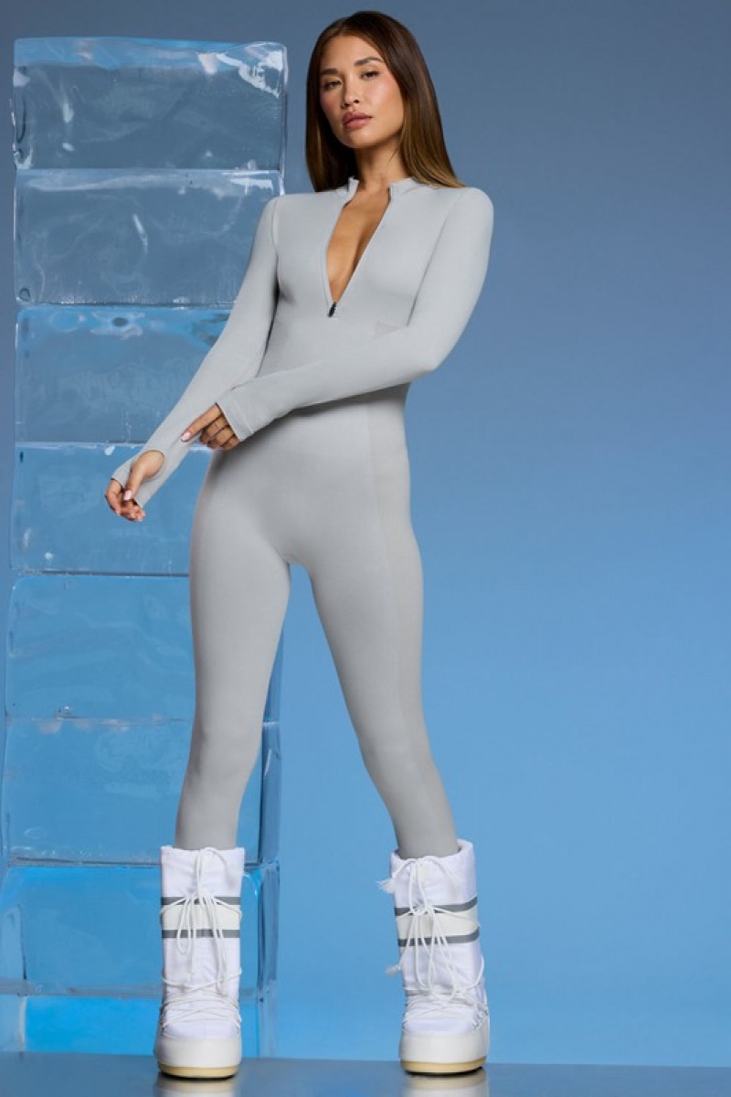 Light Grey Women's Bo And Tee Super Sculpt Base Layer Jumpsuit | 30914-FEPK