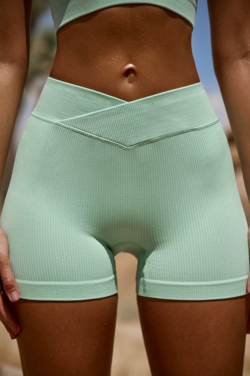 Mint Green Women's Bo And Tee High Waist FlexiRib Mini Shorts | 05674-JFEA