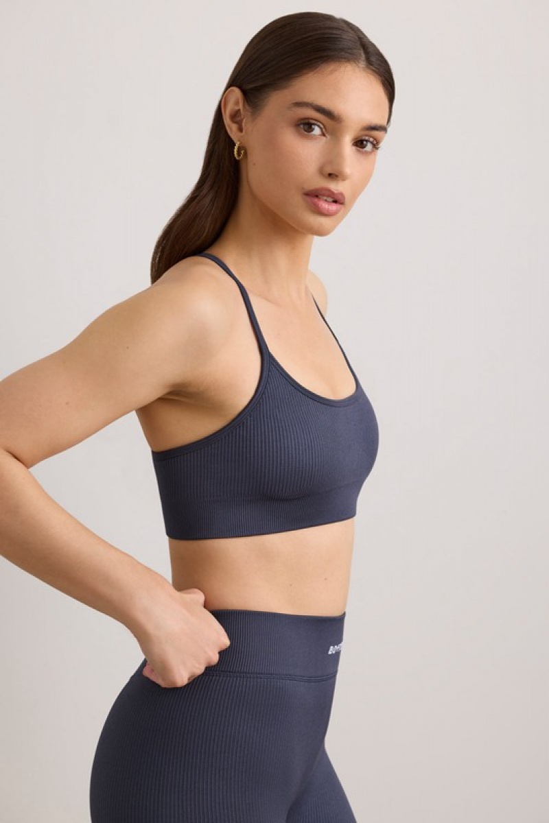 Navy Women's Bo And Tee FlexiRib Scoop Neck Sports Bra | 12547-OPSV