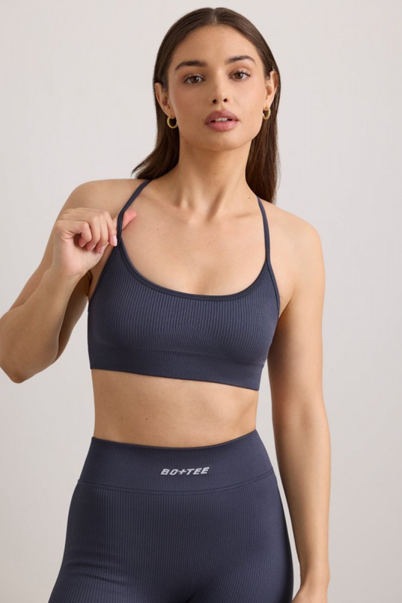 Navy Women's Bo And Tee FlexiRib Scoop Neck Sports Bra | 12547-OPSV