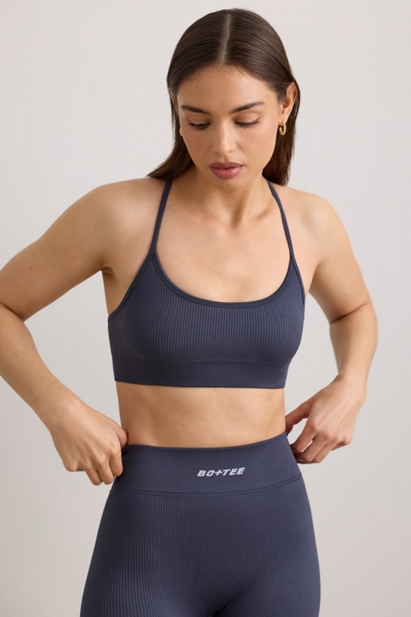 Navy Women's Bo And Tee FlexiRib Scoop Neck Sports Bra | 12547-OPSV