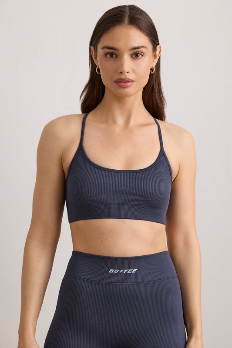 Navy Women's Bo And Tee FlexiRib Scoop Neck Sports Bra | 12547-OPSV