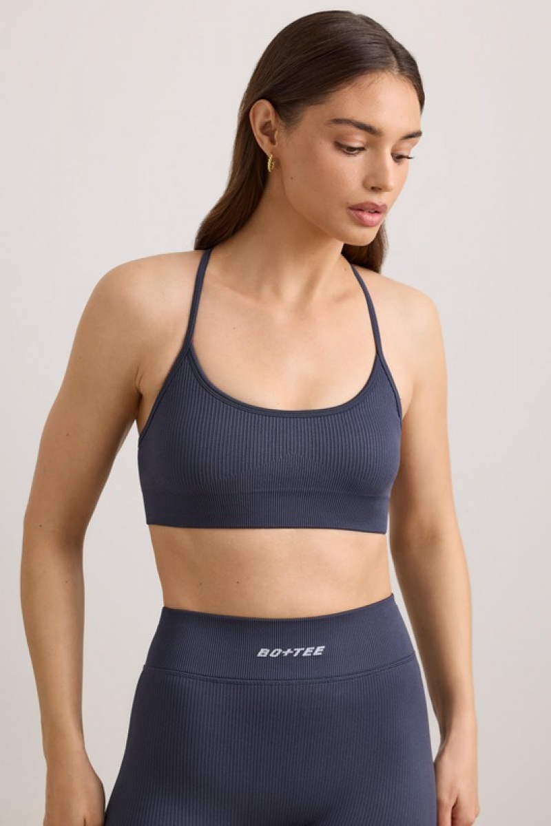 Navy Women's Bo And Tee FlexiRib Scoop Neck Sports Bra | 12547-OPSV