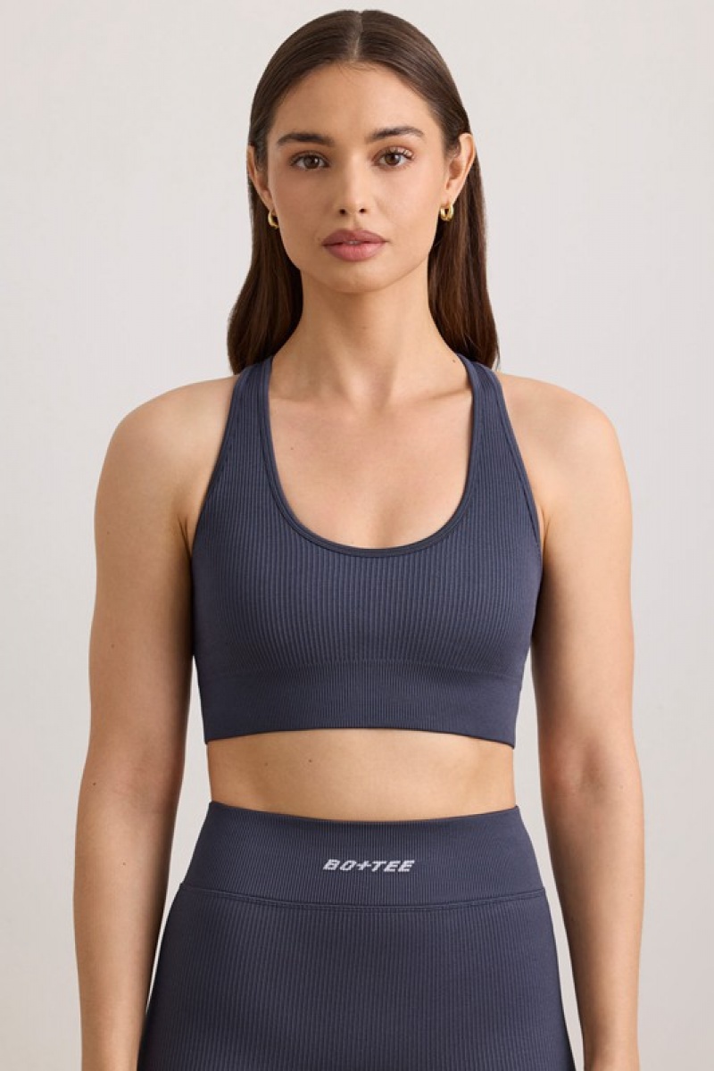 Navy Women's Bo And Tee FlexiRib Wide Strap Sports Bra | 53980-CNRL