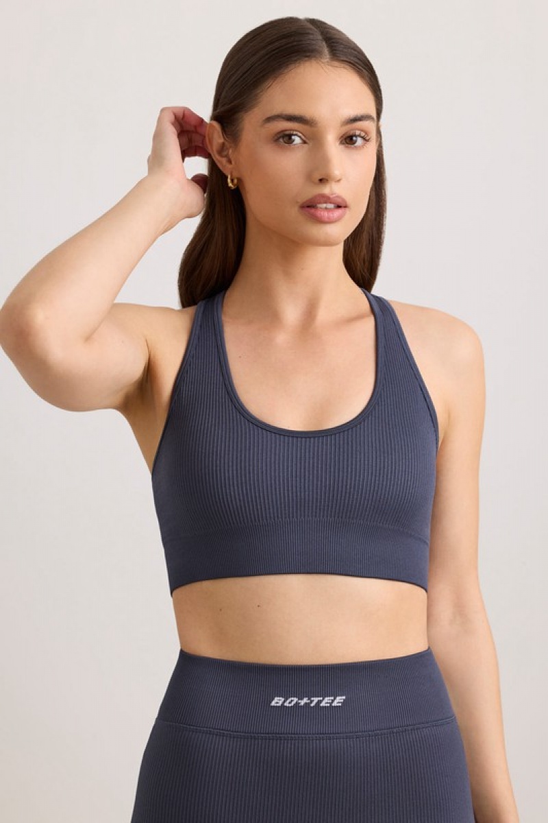 Navy Women's Bo And Tee FlexiRib Wide Strap Sports Bra | 53980-CNRL