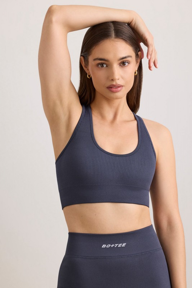 Navy Women's Bo And Tee FlexiRib Wide Strap Sports Bra | 53980-CNRL