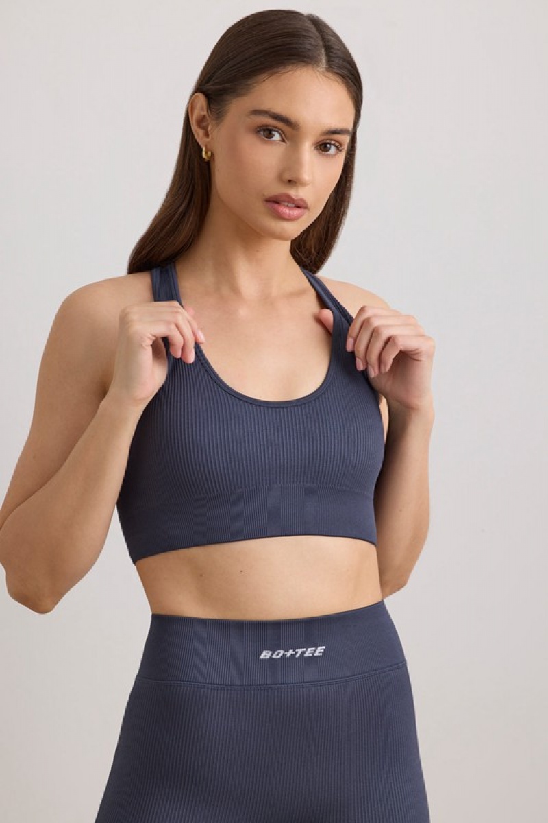 Navy Women's Bo And Tee FlexiRib Wide Strap Sports Bra | 53980-CNRL