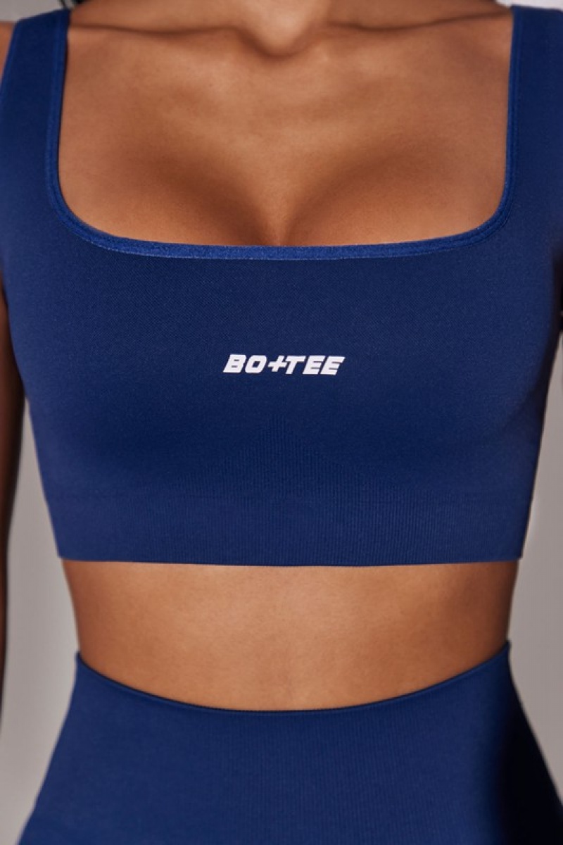 Navy Women's Bo And Tee Open Back Square Neck Sports Bra | 36805-CWGL