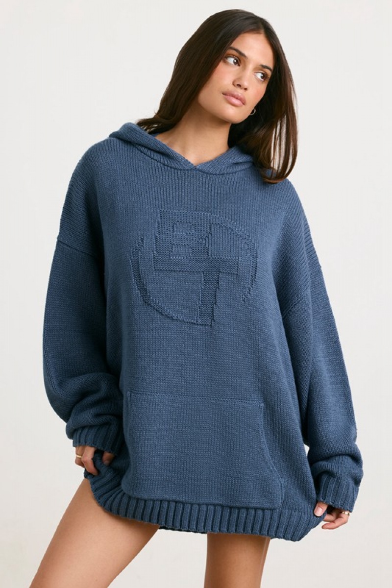 Navy Women\'s Bo And Tee Oversized Chunky Knit 22 Hoodie | 98153-SGIF