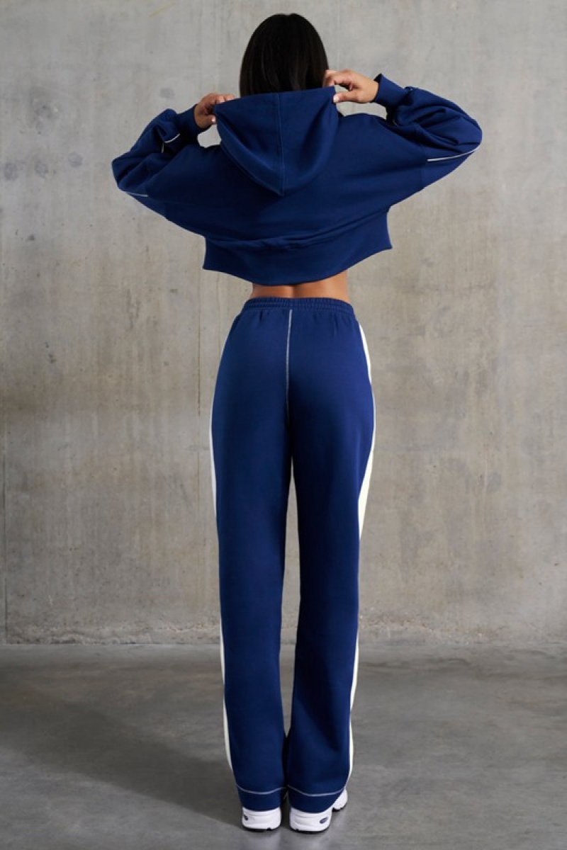 Navy Women's Bo And Tee Wide Leg Sweatpants | 67840-VBUC