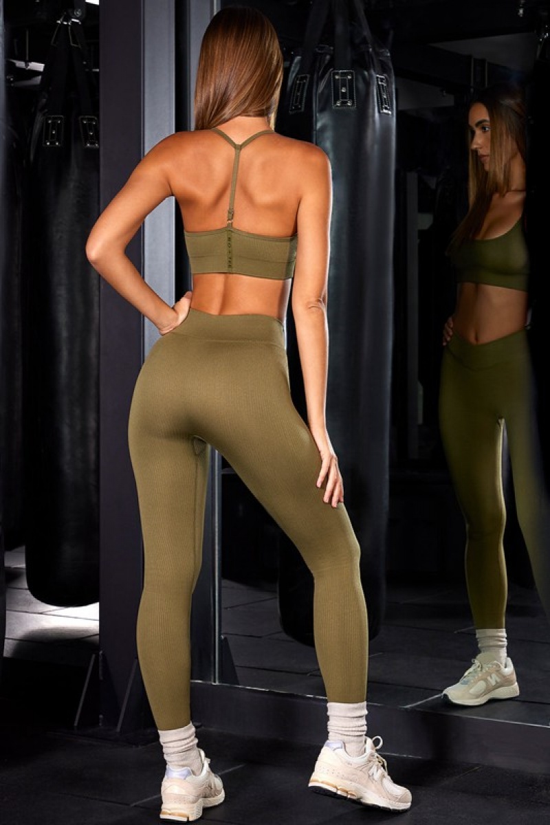 Olive Women's Bo And Tee High Waist Ribbed Leggings | 87514-EWTX