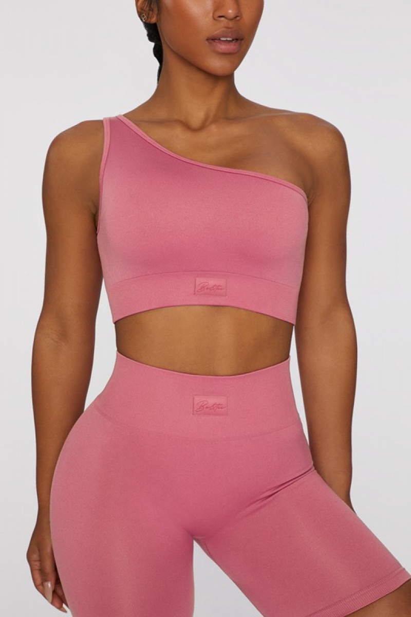 Pink Women's Bo And Tee Asymmetric Crop Tops | 59603-FXWZ