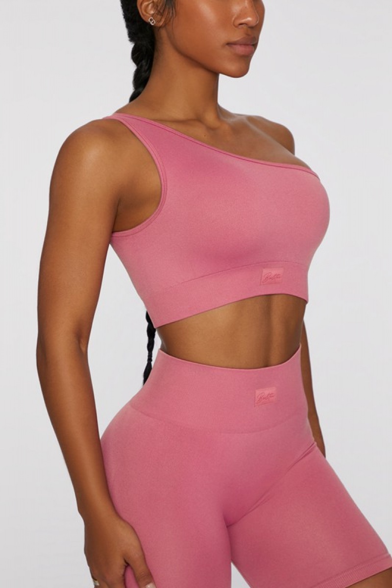 Pink Women's Bo And Tee Asymmetric Crop Tops | 59603-FXWZ