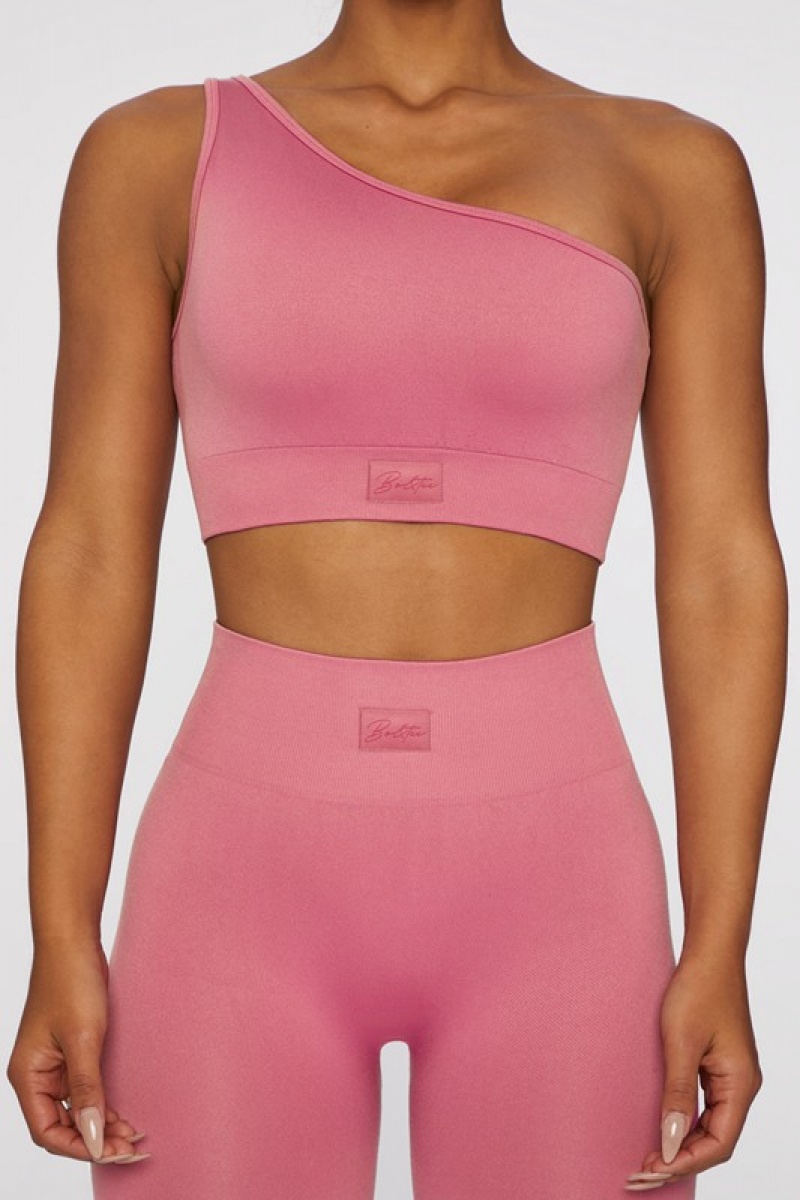 Pink Women's Bo And Tee Asymmetric Crop Tops | 59603-FXWZ