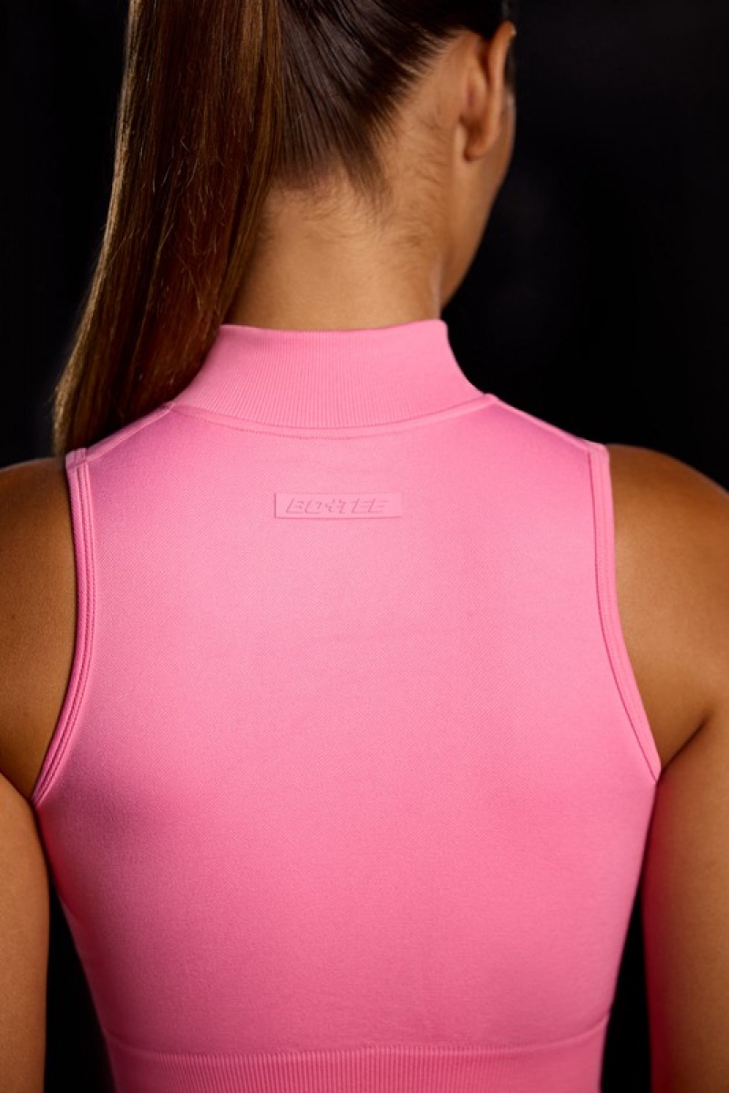 Pink Women's Bo And Tee Super Sculpt Seamless High Neck Crop Tops | 72580-TDEY