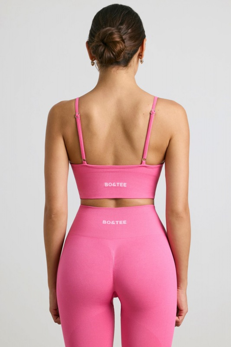 Pink Women's Bo And Tee V-Neck Define Luxe Sports Bra | 67509-MPIC