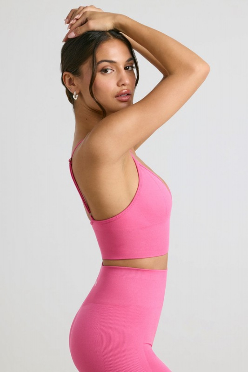 Pink Women's Bo And Tee V-Neck Define Luxe Sports Bra | 67509-MPIC