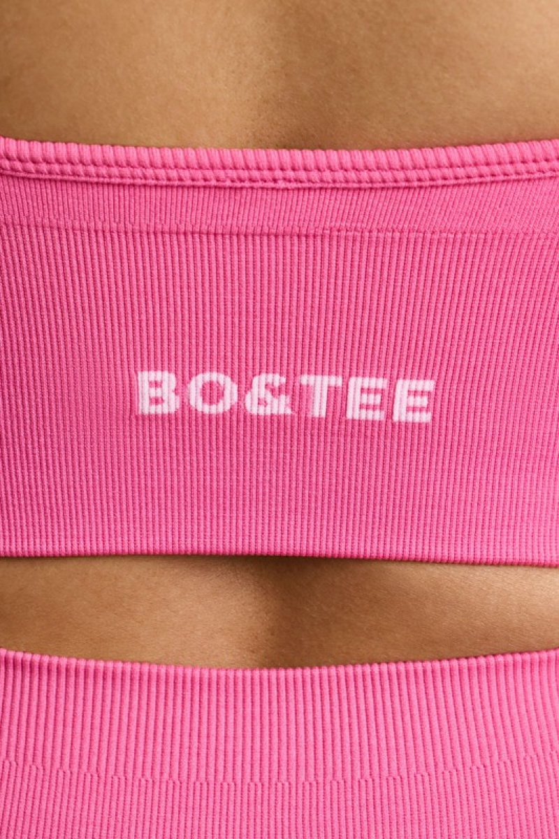 Pink Women's Bo And Tee V-Neck Define Luxe Sports Bra | 67509-MPIC