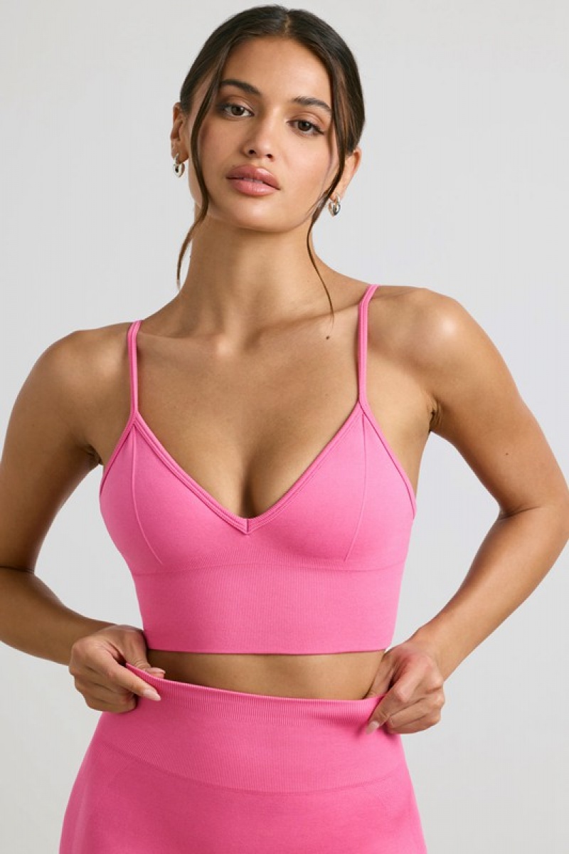 Pink Women's Bo And Tee V-Neck Define Luxe Sports Bra | 67509-MPIC