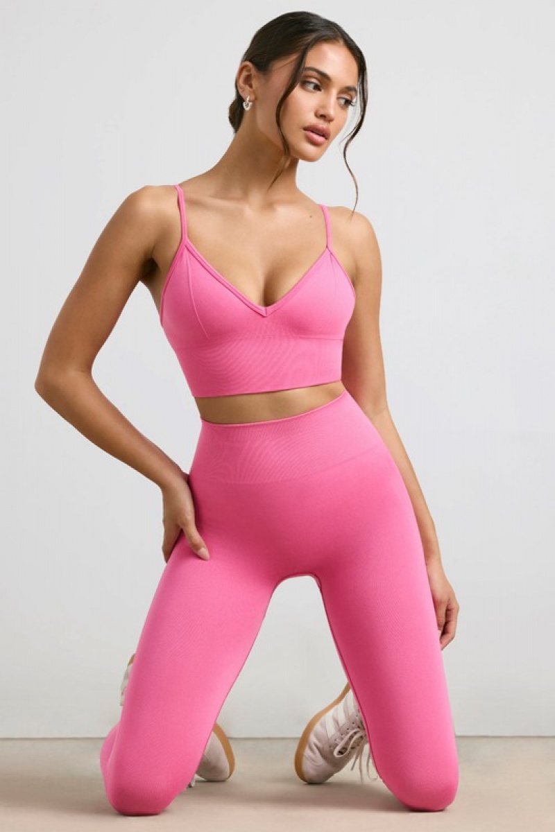 Pink Women's Bo And Tee V-Neck Define Luxe Sports Bra | 67509-MPIC