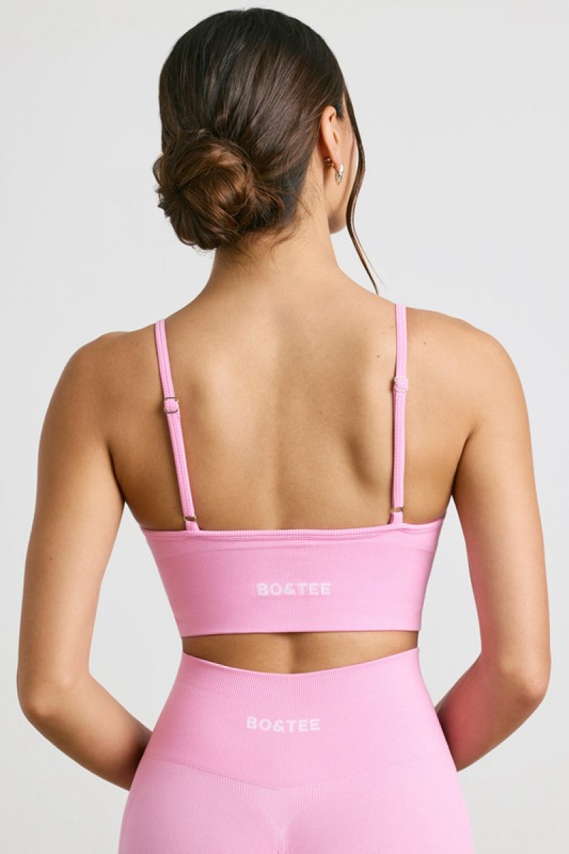 Pink Women's Bo And Tee V-Neck Define Luxe Sports Bra | 53749-WQZI