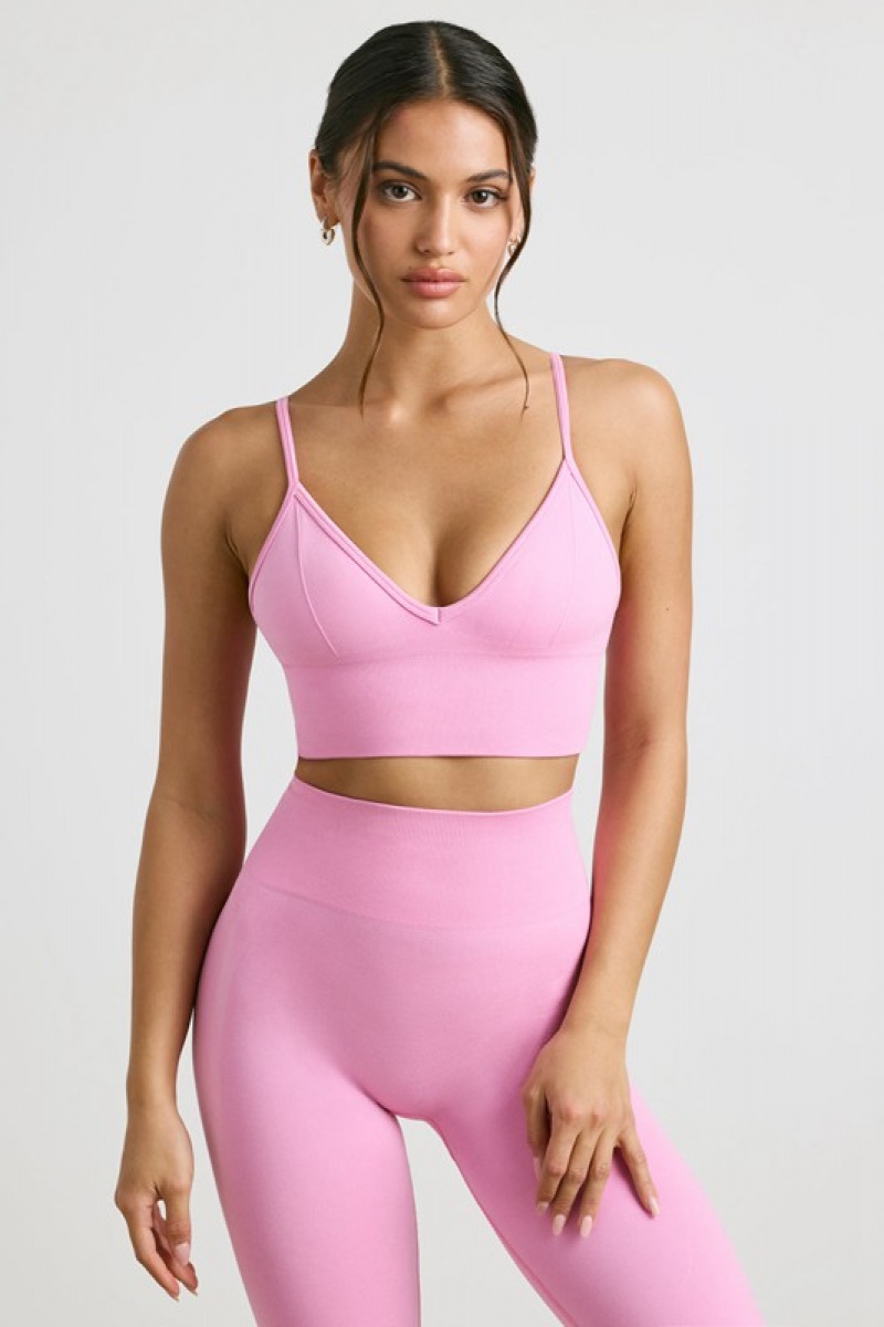 Pink Women's Bo And Tee V-Neck Define Luxe Sports Bra | 53749-WQZI