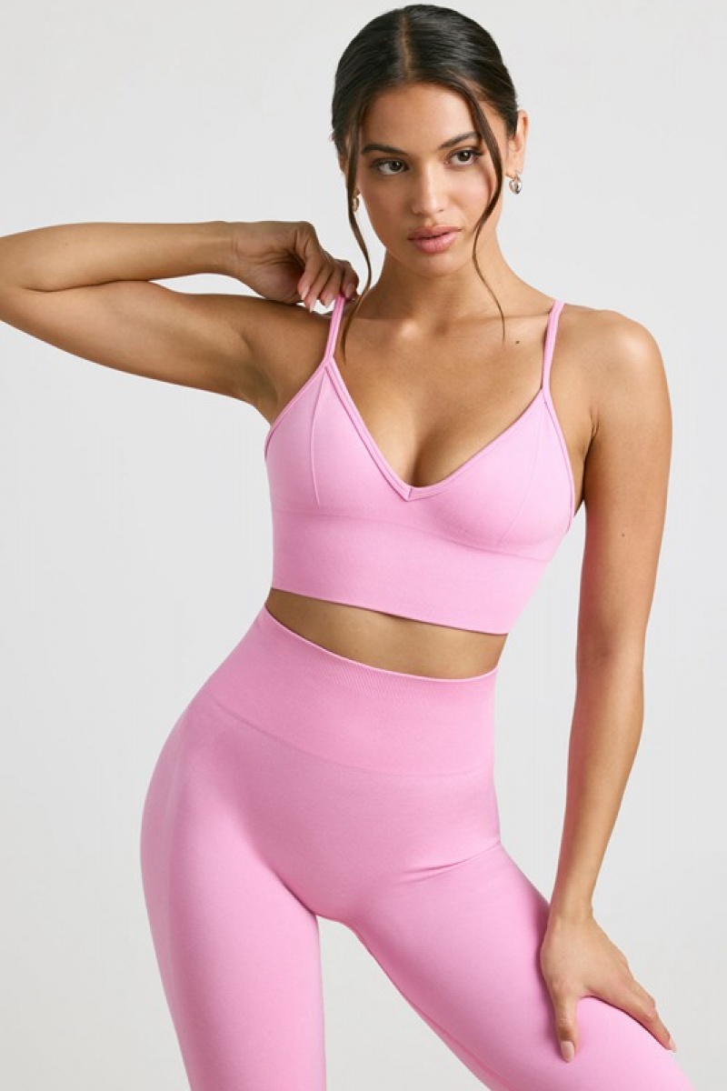 Pink Women's Bo And Tee V-Neck Define Luxe Sports Bra | 53749-WQZI