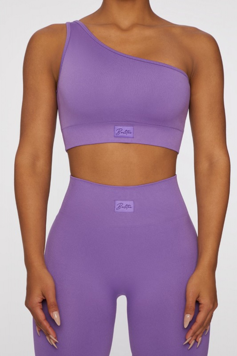 Purple Women's Bo And Tee Asymmetric Crop Tops | 14602-EFMX