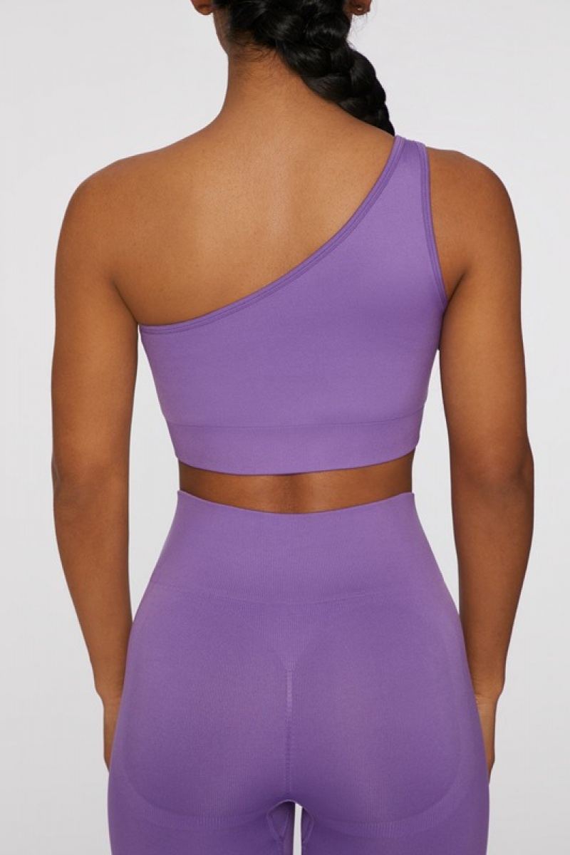 Purple Women's Bo And Tee Asymmetric Crop Tops | 14602-EFMX