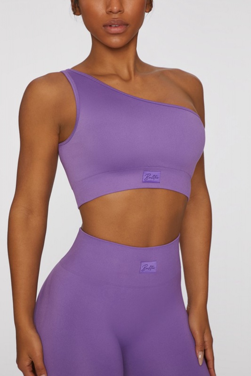 Purple Women's Bo And Tee Asymmetric Crop Tops | 14602-EFMX