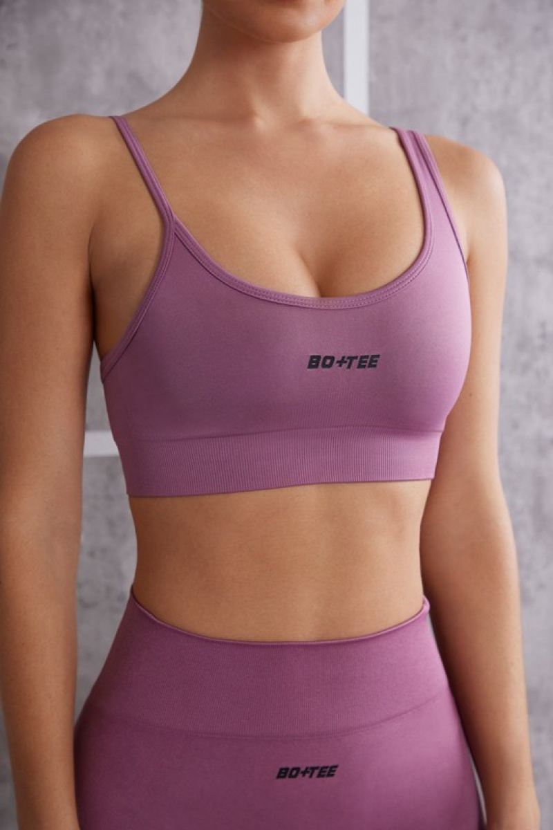 Purple Women's Bo And Tee Asymmetric Sports Bra | 53897-FWYG