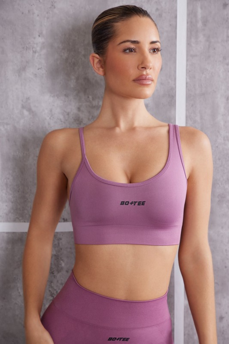 Purple Women's Bo And Tee Asymmetric Sports Bra | 53897-FWYG