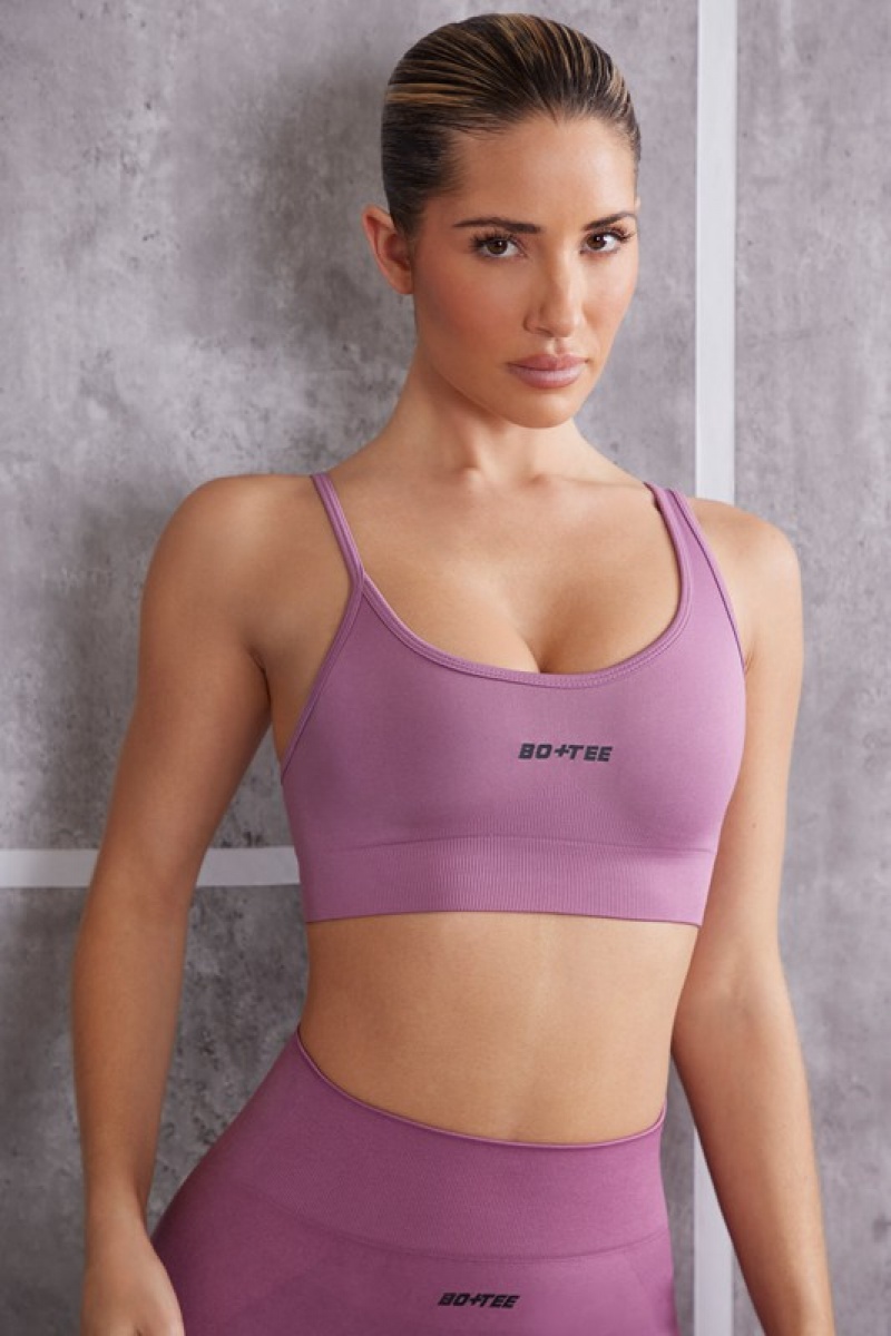 Purple Women's Bo And Tee Asymmetric Sports Bra | 53897-FWYG