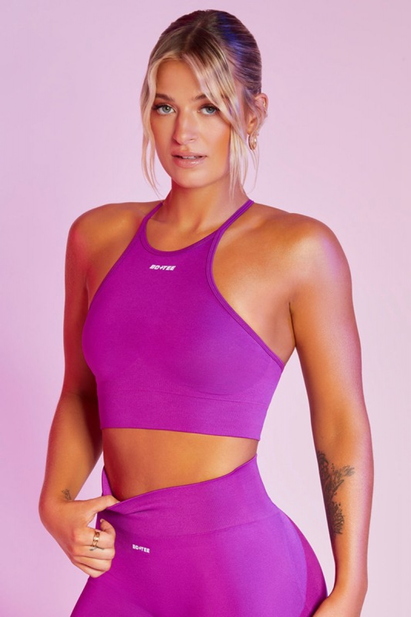 Purple Women\'s Bo And Tee High Neck Cross Back Crop Tops | 92841-BZAT