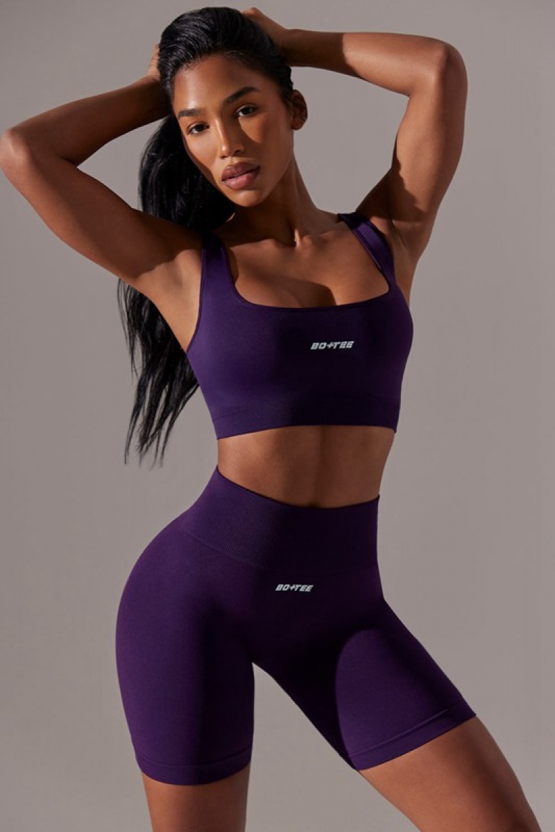 Purple Women's Bo And Tee High Waist Super Sculpt Biker Shorts | 12860-EDJZ