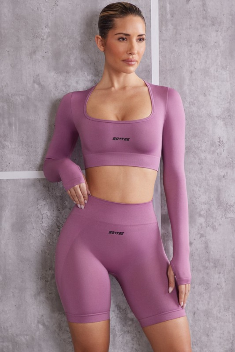 Purple Women's Bo And Tee Long Sleeve Crop Tops | 39164-GFWY