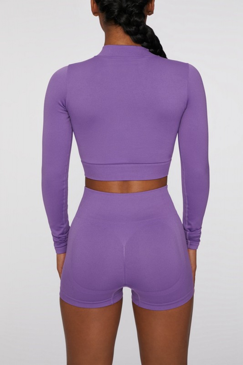 Purple Women's Bo And Tee Long Sleeve Crop Tops | 86745-KPND